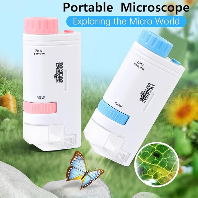 Microscope Pocket Handheld Miniscope 80X-200X Portable Microscope with LED Light for Learning Education Exploring (Blue)