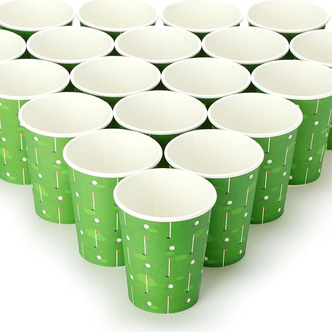 Teling 100 Pieces Golf Themed Party Paper Cups Disposable 9oz Paper Cups for Sports Supplies Decorations Drinking for Birthday Party Favors