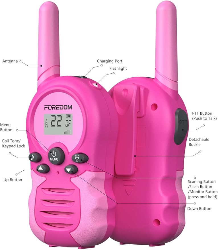 FOREDOM Rechargeable Walkie Talkies for Kids Walkie Talkies Long Range for Boy & Girl Age 3 to 12 Year Old Birthday Toys - 2 Pack