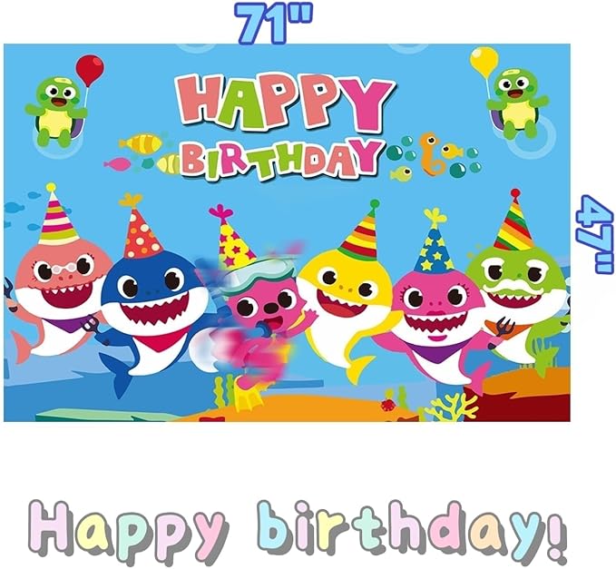 Baby Birthday Party Shark Background (71 inches * 47 inches), Blue Cartoon Ocean Photo Background for Baby Gifting Party Decoration, Shark Decorations and Party Supplies (Blue)