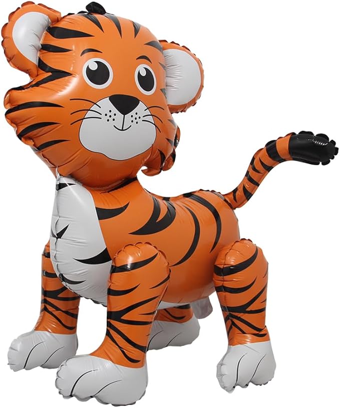 4D Walking Balloons Animal Foil Balloon Lion Panda Alpaca Turtle Cow Horse hippo leopard Ballon Jungle Forest Zoo Theme Baby Shower Birthday Party Supplies (4D Tiger)