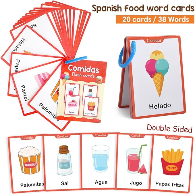Comidas Spanish Foods Vocabulary Flash Cards, Language Learning Classroom Supplies, Words Cognitive Cards for Preschool Kindergarten, Homeschool Teaching Aids