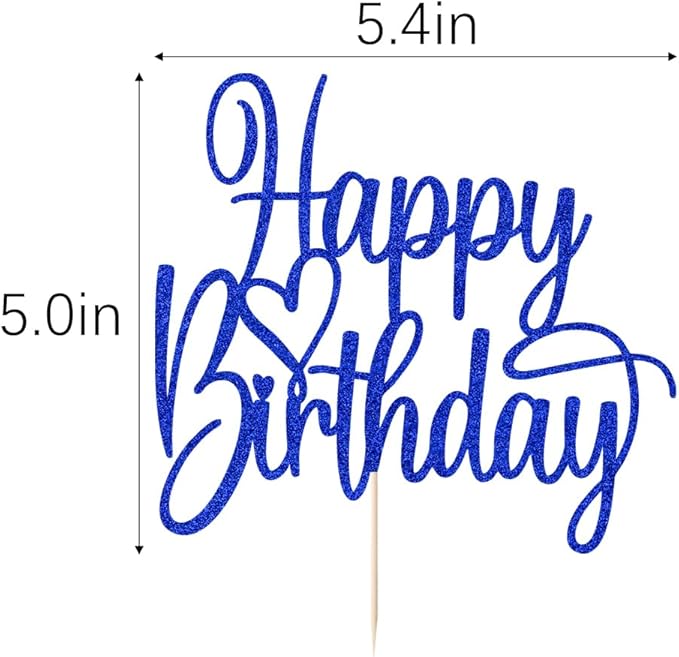 Handmade Glitter Happy Birthday Cake Topper- Happy Birthday Cake Decor,Fabulous Cake Decoration，Anniversary/Birthday Party Decoration Supplies (Dark blue)