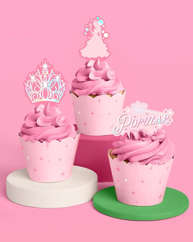 xo, Fetti Pink + Green Witch Cupcake Toppers + Wrappers - Set of 24 | Kids Cake Decoration, Popular Party Decor, Unlimited Wizard Supplies, Dessert Accessory