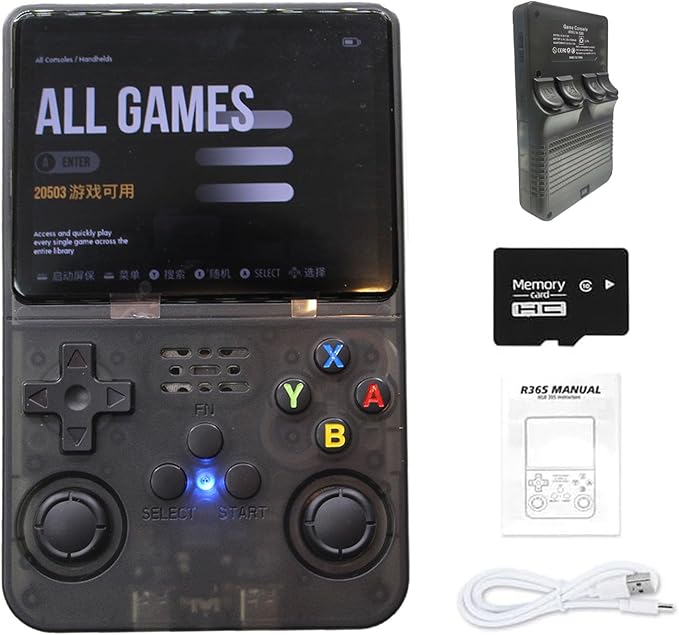 Retro Handheld Game Console R36S, 3.5-Inch HD IPS Screen 3200mAh Battery, 128G Built-in 20000+ Games 20+ Emulators, HDMI TV Output for Classic Game Play (Transparent Black +128G)