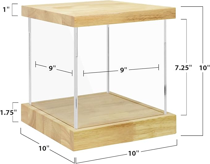 BenchPro Clear Acrylic Display Case for Trophy, Collectibles, Assemble Cube Display Box Stand Dust Proof Protection Showcase for Action Figures Toys. (1.75" & 1" Thick Wood, 10" H x 10" L x 10" D)