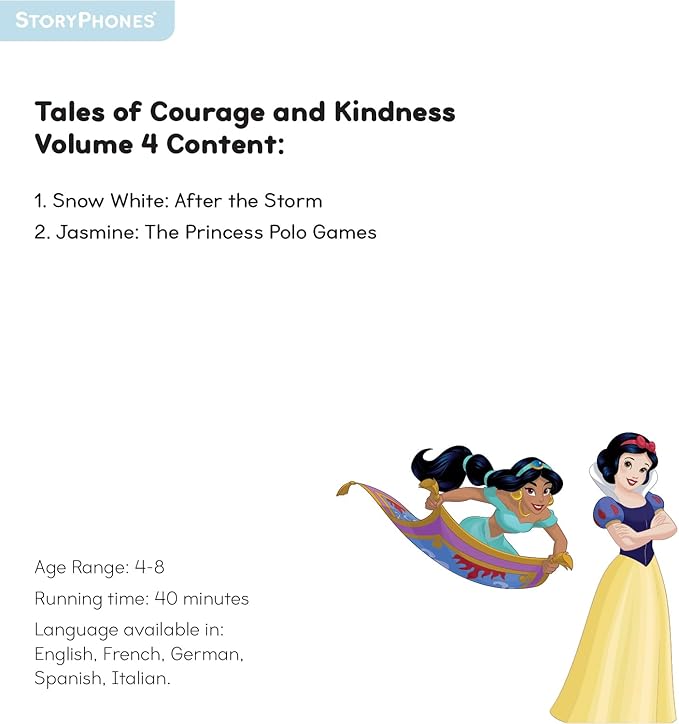 StoryShield, Disney Tales of Courage and Kindness Vol. 4, Screen-Free Audio Storytelling Disk Featuring Snow White and Jasmine