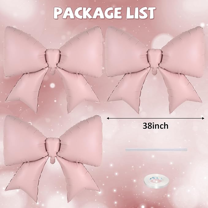 38 Inch Pink Bow Foil Balloons, Large Pink Mylar Bowknot Balloons Coquette Party Decorations for Girls Women Birthday Baby Shower Bridal Shower Engagement Wedding Bachelorette Anniversary Decorations