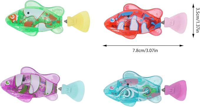 4PCS Robotic Swimming Fish with Flashing Lights, Water Activated Robot Fish Electronic Cat Toy