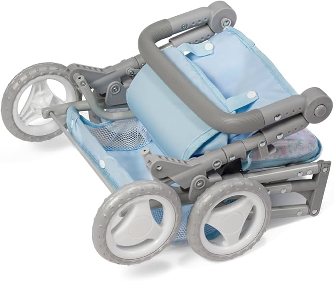 JC Toys - Berenguer Boutique | Fashionable Stroller with Canopy and Storage | Simple Folding |Blue Accessory Collection | for Dolls up to 18" | Ages 3+