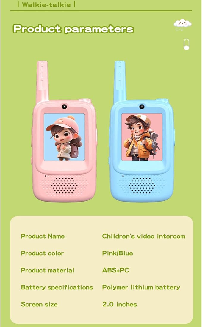 Children's Video Walkie-talkies, 2PCS Video Walkie-talkies for Children, Indoor and Outdoor Toys, Outdoor, Camping, Hiking for Boys and Girls, Ages 3-12 (Blue/Pink)