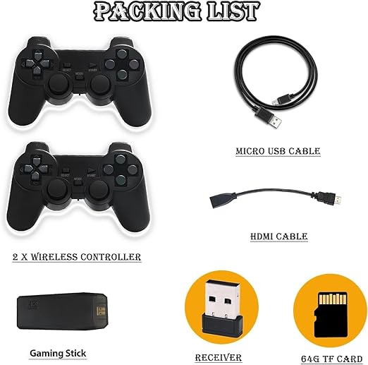 Retro Gaming Console M8 64G Wireless Game Stick,20000+ Games 4K HDMI Output Plug and Play Handheld Game Console with 2.4G Wireless Controller Gamepad for Christmas Birthday Gifts Easter Gifts