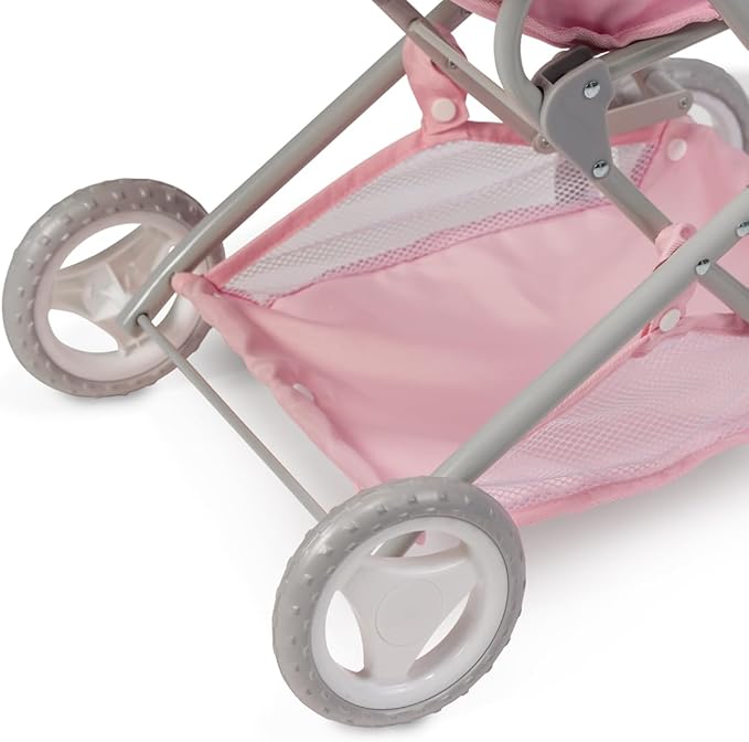 JC Toys - Berenguer Boutique | Fashionable Stroller with Canopy and Storage | Simple Folding |Pink Floral Collection | for Dolls up to 18" | Ages 3+