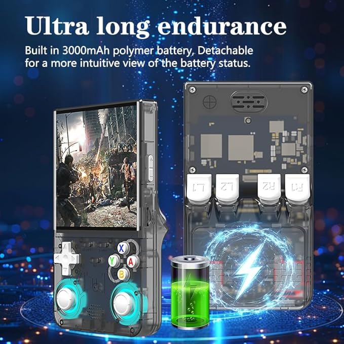 R36 Ultra Retro Handheld Game Console, with 64G Built-in 20000+ Games, 3000mAh Rechargeable, Support 20+ Simulators, Linux System, 4.0 Inch IPS Screen Portable Pocket Arcade (Transparent Black)