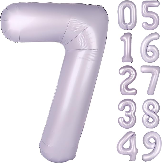 Lavender Number 7 Birthday Balloon 40 Inch, Digital Balloons for 7 17 27 70 77 Party Celebration Decorations Supplies, Lilac Mylar Foil Numbers Balloon for Seven Wedding Anniversary