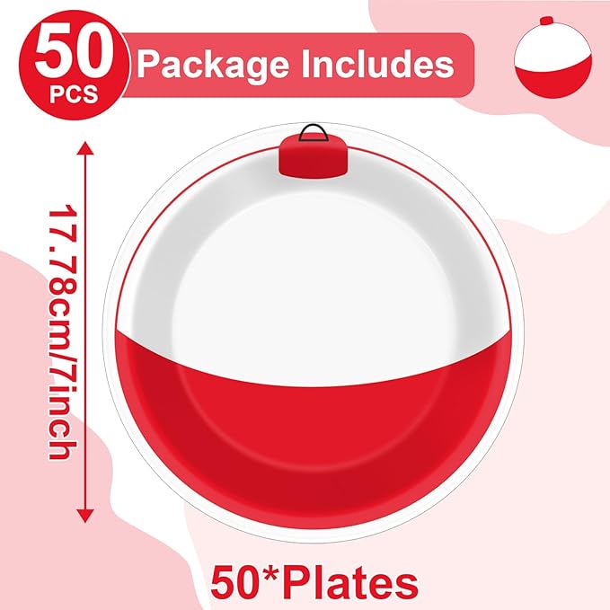 CHUNNIN 50 PCS Gone Fishing Party Plates for Fishing Themed Party Decoration 7 Inches Bobber Birthday Paper Plates Gone Fish Disposable Dessert Plate for Bobber Tournament Birthday Supplies