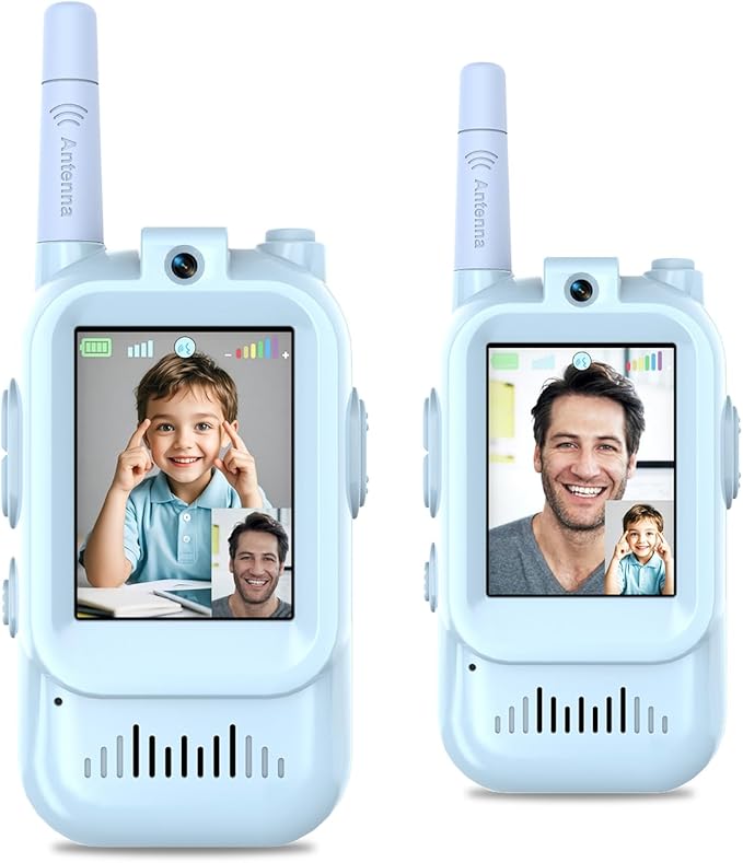 Video Walkie Talkies for Kids, Handheld 2 Pack Rechargeable Kids Video walkie talkies,Long Range Ideal for Family Games, Outside, Camping, Hiking (Blue)