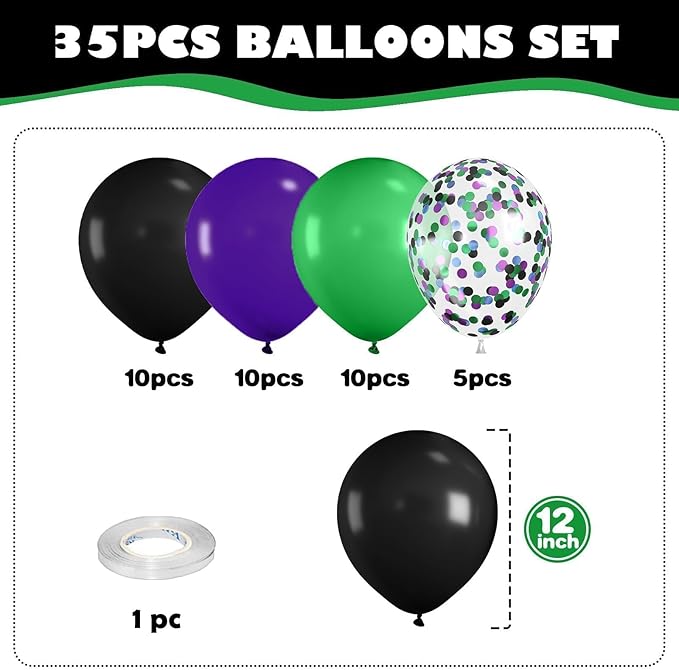 Purple Green Black Balloons, Monster Truck Balloon,12 Inch Green Dark Purple Balloons for Boys 3rd 4th 5th Boys Baby Shower Race Car Theme Truck Theme Birthday Party Decorations