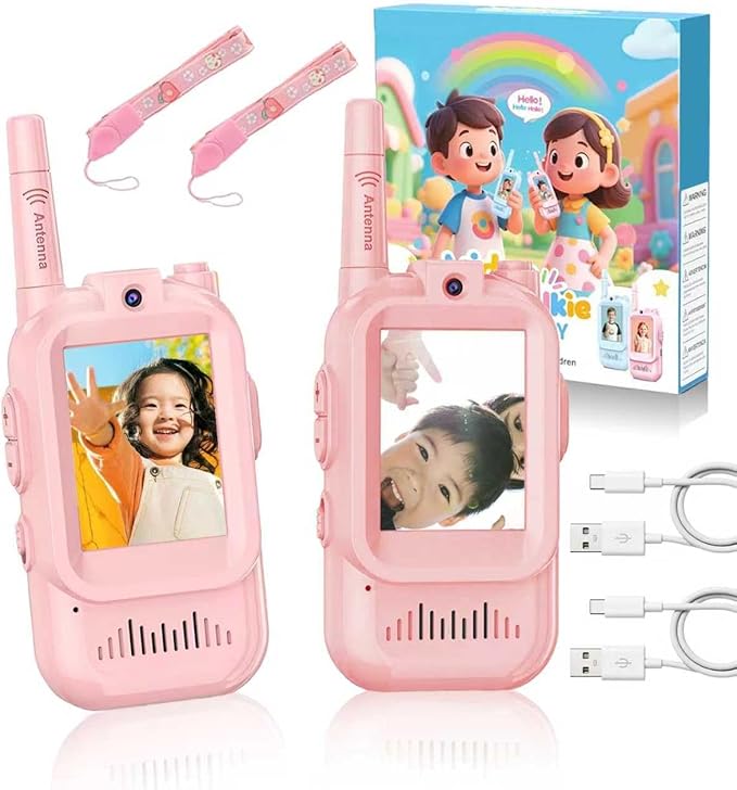 Video Walkie Talkies for Kids, 2 Pack, 400meter Long Range Rechargeable，Voice Changer ，HDCamera, for Outdoor Backyard Camping Games, Toy Gift for Boys Girls Ages 3-10，Pink+Blue（Pink+Pink）