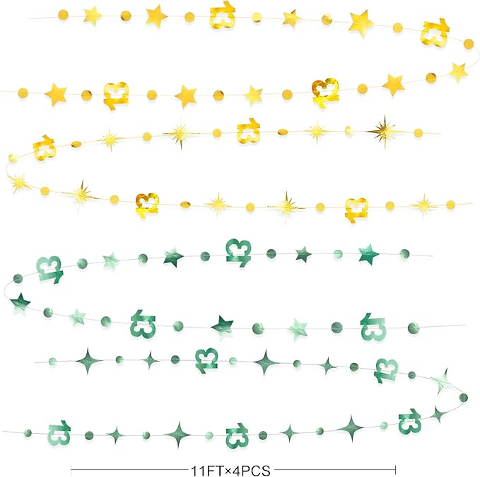 Sage Green Gold 13th Birthday Decorations Number 13 Circle Dot Twinkle Star Garland Glitter Hanging Streamer Banner Backdrop Girls Boys Cheers to 13 Years Old Birthday Official Teenager Party Supplies
