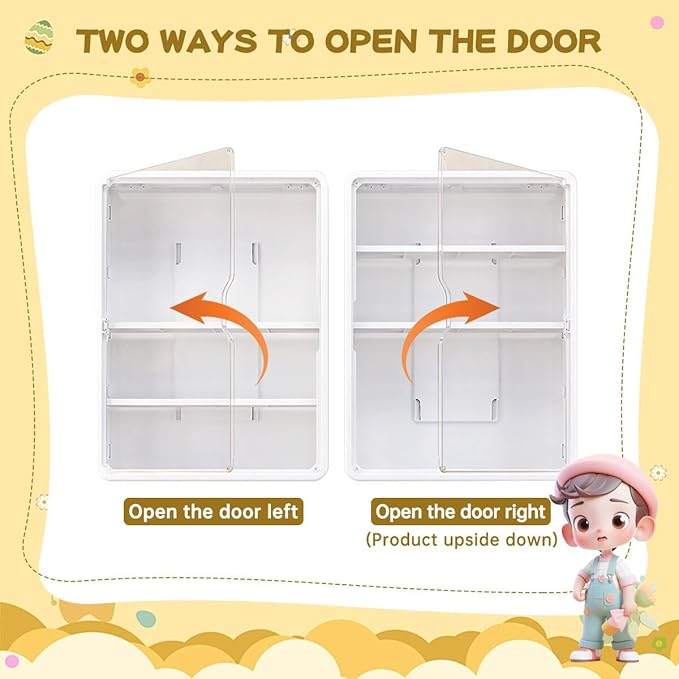 2Pcs White Display Case for Figures,Wall Mounted Acrylic Clear Storage Case,Dust Proof Display Cabinet Organizer with Shelves Magnetic Door for Mini Figure Toys or Collectibles Figures