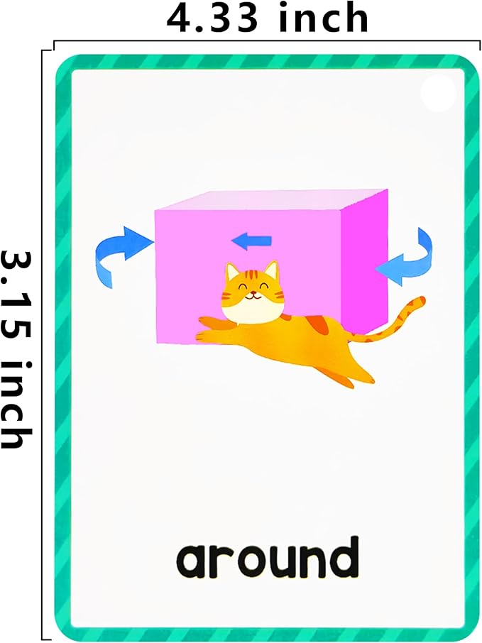 Learning Flashcards Prepositions, 18 Different Prepositions Educational Cards, Social Learning Card for Kids