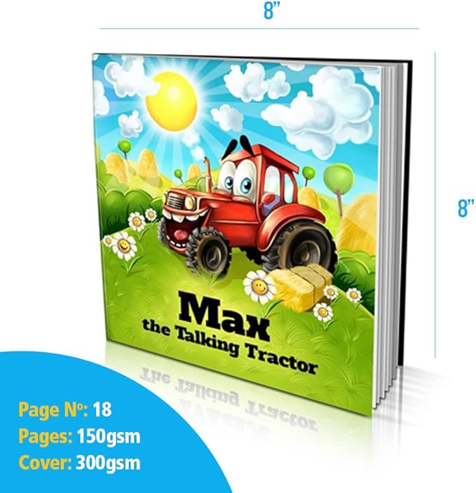 Dinkleboo Personalized Story Book The Talking Tractor - for Kids Aged 0 to 8 Years Old - A story about your child being a red tractor that never stops talking!