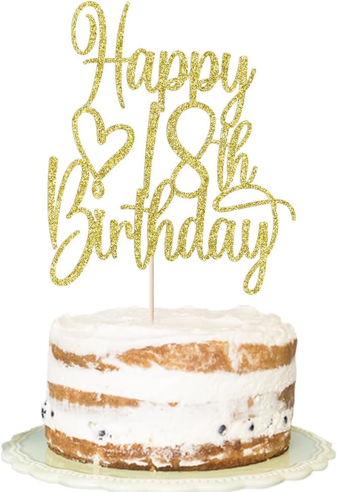 Gold Glitter Happy 18th Birthday Cake Topper - Cheers to 18 Years Cake Topper, 18 & Fabulous Cake Decoration for Hello 18th Birthday Anniversary Party Cake Decorations Supplies