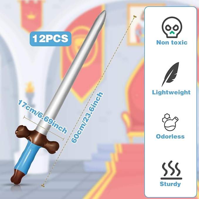 CANIPHA 12Pcs Inflatable Pirate Swords Set, 24In Plastic Swords for Birthday Theme Party Halloween Costume Cosplay Supplies, Stage Props
