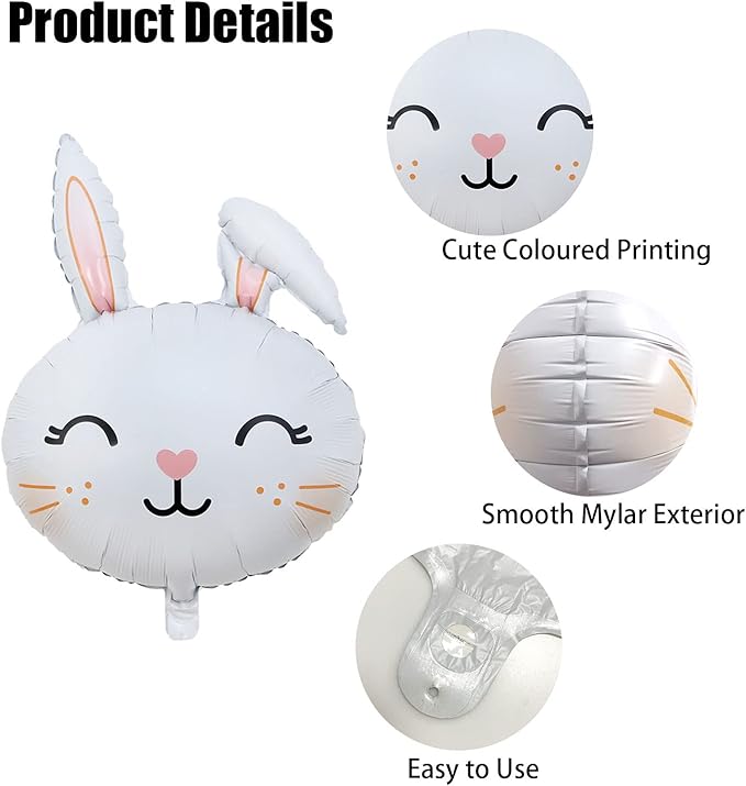 Bunny Balloons Easter Balloons Rabbit Head Foil Balloon for Easter Themed Party Bunny Birthday Supplies Decorations Party Sets-5 PCS