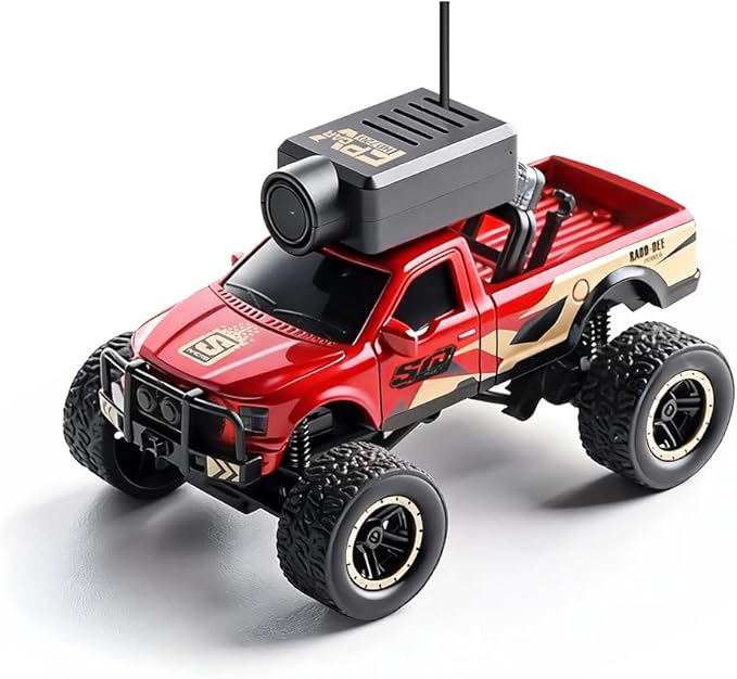 WL 1/64 FPV RC Car with Camera, APP Auto-Pairing Mini RC Truck with Remote Controller + Display Screen, 3-Speed Modes Gyroscope Remote Control Off-Road Truck for Adults