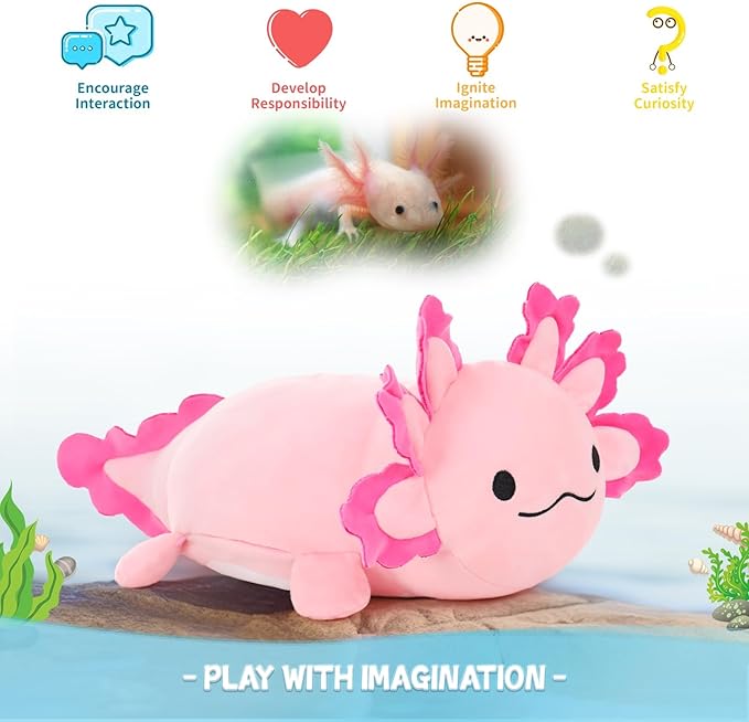 4Pcs Axolotl Plush Set - 24 Inch Large Pink Mommy with 3 Babies, Soft Pillow Stuffed Animals for Decor or Gift, Safe for Girls & Boys
