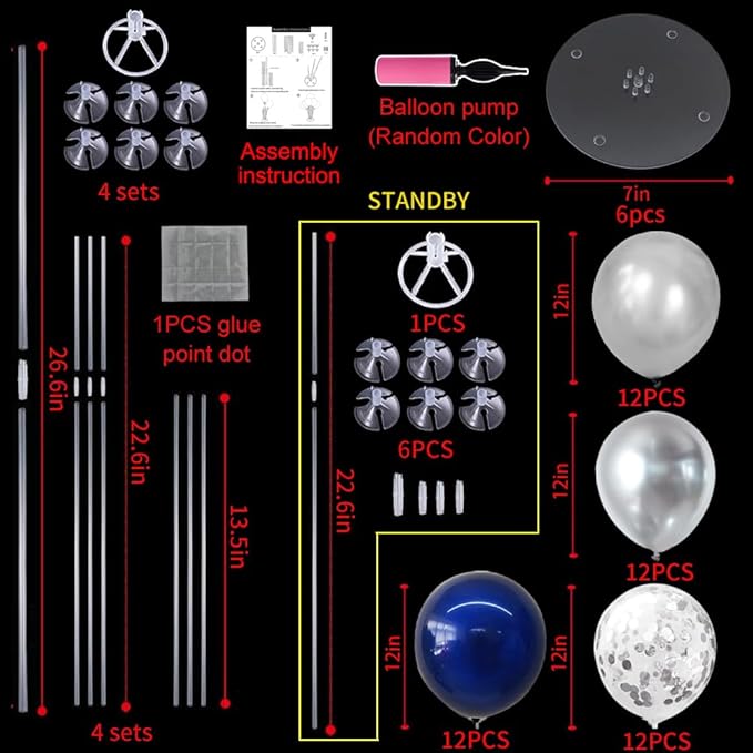 TONIFUL 6 Set Navy Blue Silver Balloon Centerpieces for Table,Balloon Arch Kit for Graduation Decorations 2026 Class of 2026 Party Decorations,New Year,Anniversary,Retirement,Birthday Decoration