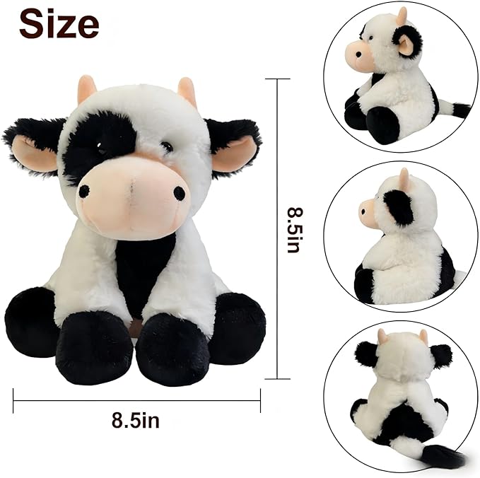OROZCOR Cow Stuffed Animal, Cute Fluffy Cow Plush 8.5 Inch, Soft Farm Stuffed Cow Plush Toy Gifts for Baby Boys Girls (Cow)