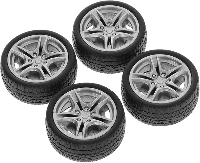 4Pcs Black Tires,Simulation Rubber Wheel Tire Wheel Toy Model DIY RC Spare Parts Easy Installation Small in Size, Remote and App Controlled Vehicles and Parts (48mm)