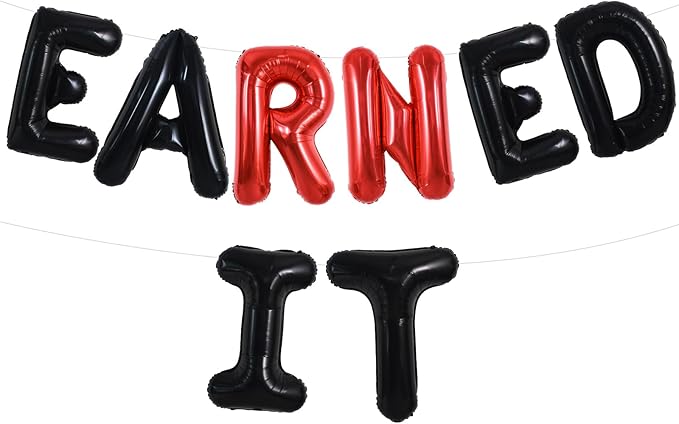 TONIFUL Black and Red Earned It Graduation Balloon Banner 2026 Nurse Graduations Decorations,2026 Nursing Balloons Black Earned It Nursing Balloons for Class of 2026 RN Grad Party Supplies