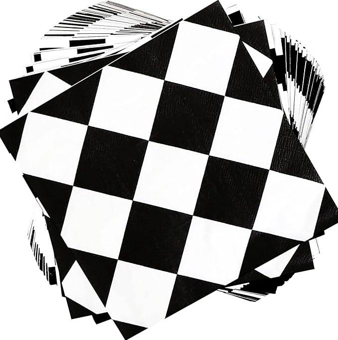 40pcs Black & White Checkered Race Car Birthday Party Supplies - Disposable Checkered Flag Napkins for Nascar Racing Themed Party Decorations & Favors