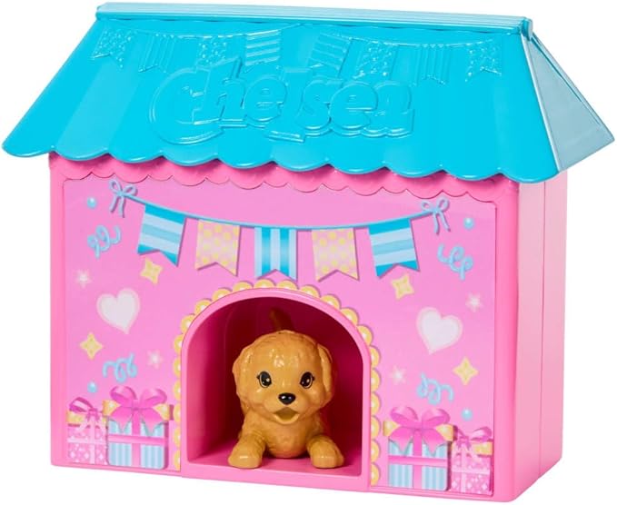 Barbie Family & Friends Club Chelsea Surprise Birthday Party Playset with Chelsea Small Doll (Brunette), Transforming Doghouse & 10+ Accessories