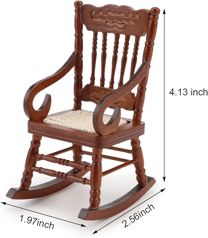 Dollhouse Chairs 2PCS Miniature Rocking Chair 1:12 Scale Wooden FurnitureAccessories Tiny Mini House Home Outdoor Decoration ModelLiving Room Scene Christmas Craft Displays (Brown)
