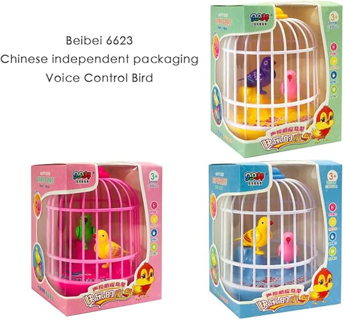 Singing and Chirping Bird Toy in Cage Realistic Sounds and Movements Sound Activated Chirp Toy Electronic Simulation Bird Cage Toy