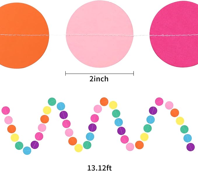 RUBFAC 5pcs Colorful Paper Garland Party Decorations Circle Dots Hanging Rainbow Decorations for Birthday Wedding Baby Shower Classroom Candyland Streamers Party Supplies (66ft)