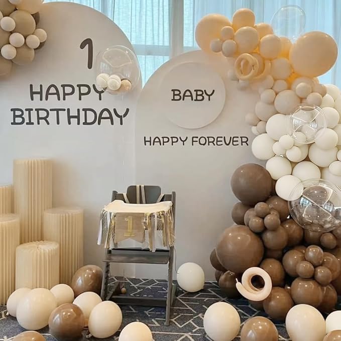 Boho Brown White Nude Balloon Garland Arch Kit, 155Pcs Dark Brown White Sand Neutral Latex Balloons for Woodland Teddy Bear Baby Shower Wedding Birthday Party Decorations