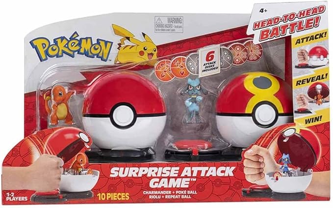 Pokémon Pokémon Surprise Attack Game, Featuring Charmander #1 and Riolu - 2 Surprise Attack Balls - 6 Attack Disks - Toys for Kids Fans