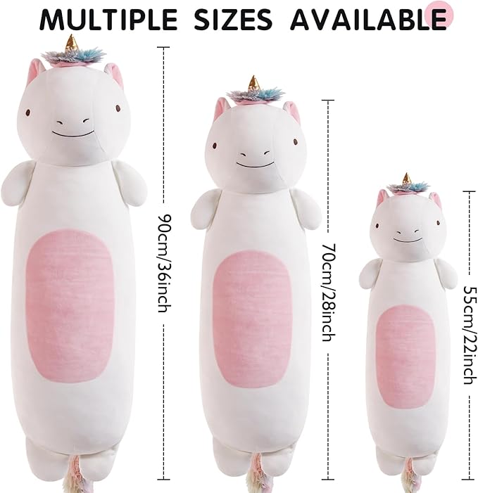 22” Long Unicorn Plush Body Pillow, Cute Colorful Unicorn Stuffed Animals, Unicor Squishy Soft Plushies Toy, Gifts for Kids Girls and Boys, Birthdays