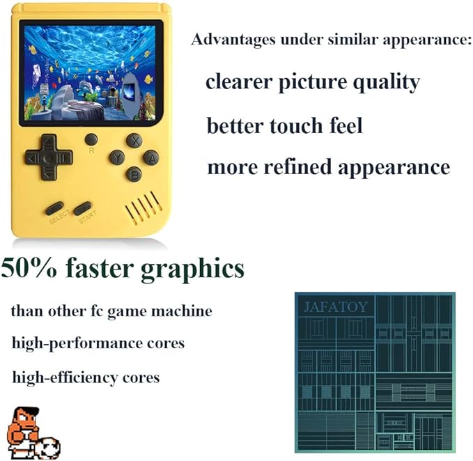 Retro Handheld Games Console for Kids/Adults, 168 Classic 8 Bit Games 3 inch Screen Video Games with AV Cable Play on TV (Yellow)