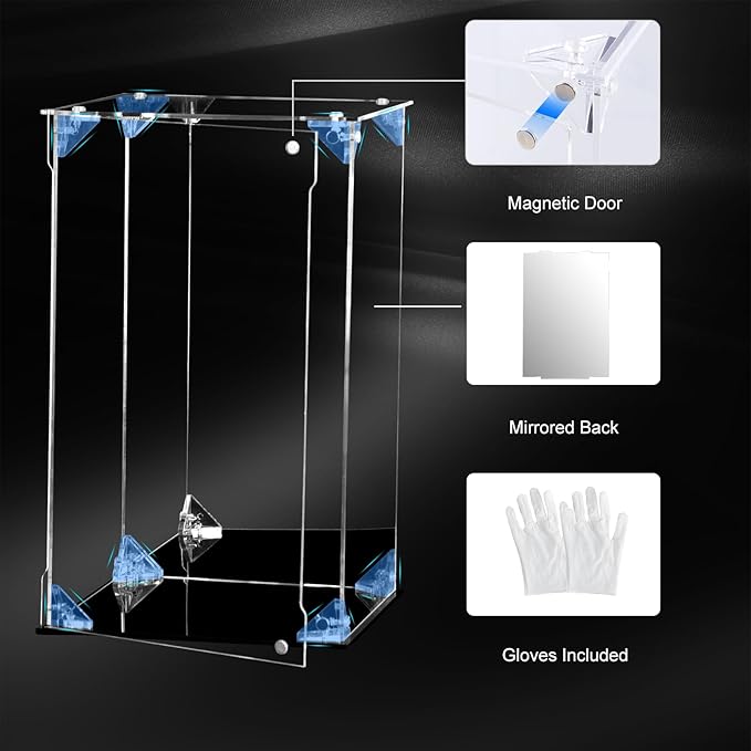 Acrylic Display Case with Magnetic Door, Clear Action Figure Display Case, Dustproof Protection Display Box Alternative Glass Case for Collectibles Figures Models Doll Toys (6x6x10 inch)