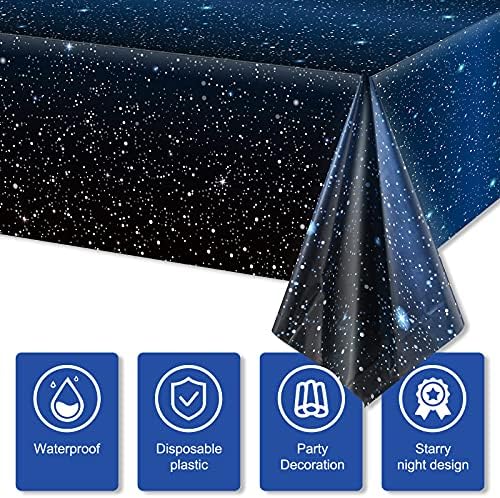 1 Piece Space Tablecloth Starry Night Tablecloth Decorations Plastic Galaxy Table Cover Space Stars Theme Party Supplies for Birthday Home Decorations, 54 x 108 Inch