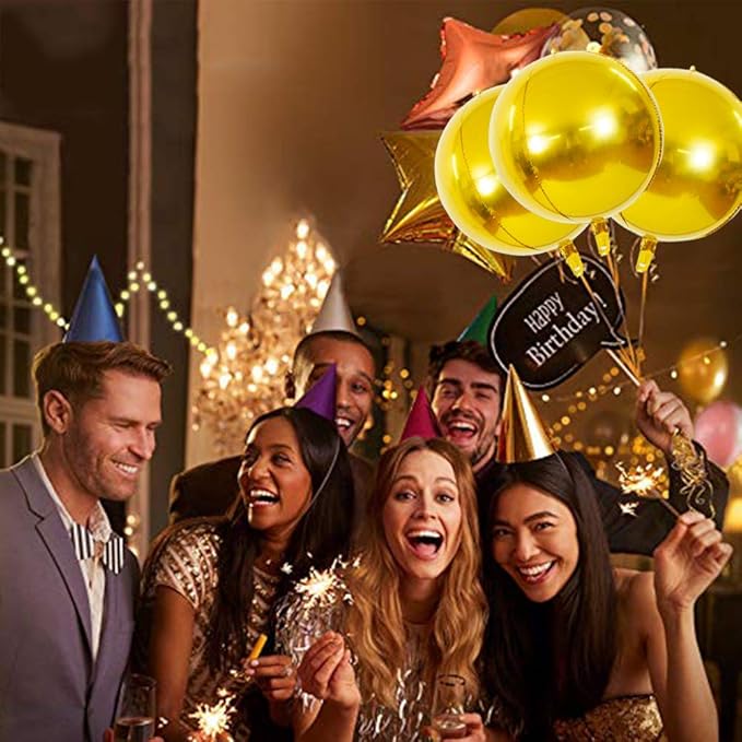 TONIFUL 8Pcs Large Gold 4D Giant Round Foil Balloon 22inch Big Mirror Metallic Mylar Sephere Balloons for Christmas New Year Birthday Party Graduation Wedding Bridal Shower Decoration Supplies