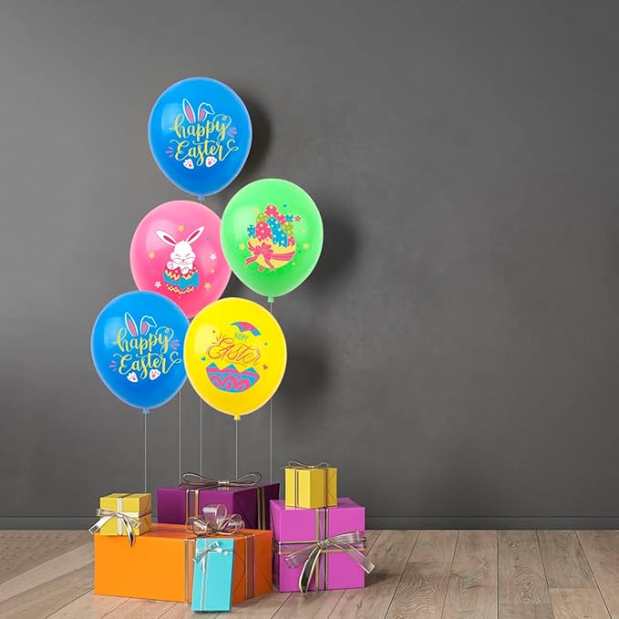 Happy Easter Balloons Bunny Eggs Balloons Green Pink Blue Yellow Party Balloon For Easter Themed Party Bunny Decorations Decor Supplies Arch Decorations Party Balloon Sets-12 Pcs