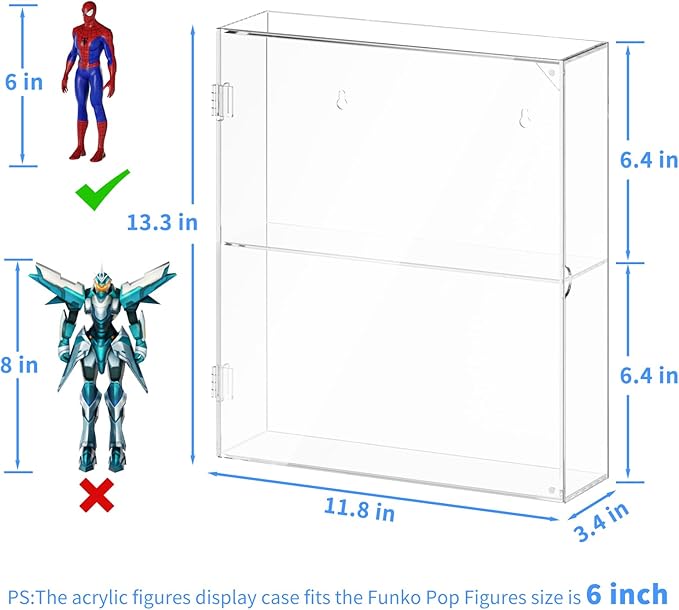 AITEE Acrylic Display Case, Clear Display Case for Funko Pop Figures, 2 Layer Wall Mounted or Desktop Dustproof Display Cabinet Shelf for Collectibles,Mini Toys,Rock, Amiibo